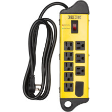 Multiprise parafoudre robuste à 8 prises - Parafoudre en métal noir et jaune avec rallonge de 1,8 m