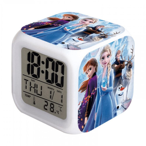 Ψηφιακό Ξυπνητήρι HANNTAOO για Παιδιά, Μοτίβο Frozen, LED 7 Χρωμάτων, Θερμόμετρο, Νυχτερινό