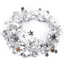 7,6 meter lange sterrenslinger van lametta voor kerstboomversiering, feestaccessoires en decoraties, 2 stuks zilverkleurig