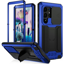 Compatible with Samsung Galaxy S23 Ultra Metal Case with Slide Camera Cover, Built-in Screen Protector, Full Body Hybrid Armor Case - Military Heavy