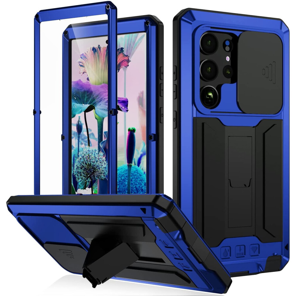 Compatible With Samsung Galaxy S23 Metal Case With Slide Camera Cover, Built-In Screen Protector, Full Body Hybrid Armor Case With Kickstand - Heavy 9499224088245