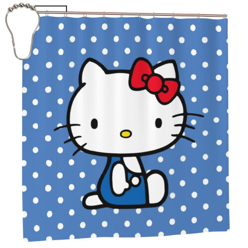Hello Kitty Αδιάβροχες πλενόμενες υφασμάτινες κουρτίνες μπάνιου με 12 γάντζους, 72" Π x 72"