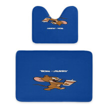 Tom en Jerry anime toiletset, bestaande uit twee delen, een zachte, absorberende microvezel badmat en een U-vormige badmat, antislip badmat - 61*90 cm