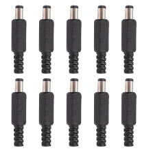 10 conectores macho rectos para soldar de CC de 5,5 x 2,1 mm, color negro.