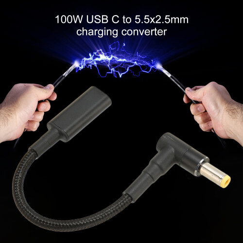 Μετατροπείς βυσμάτων, προσαρμογέας USB C σε DC 5.5x2.5mm από νάιλον, πλεκτό, προσαρμογέας 2
