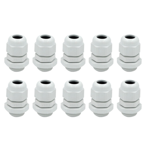 Eease 10pcs *1.5 Plastic Cable Gland with Locknut (White)