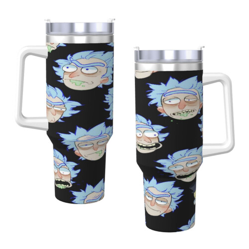 Rick And Morty Ποτήρι 40oz με λαβή και καπάκι από άχυρο, μονωμένο ποτήρι, μπουκάλι νερού