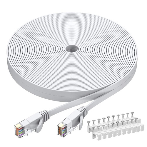 Καλώδιο Ethernet Cat675FT λευκό, BUSOHE Cat-6Flat RJ45 Υπολογιστής Internet LAN Δίκτυο Ethernet Patch Cable Cable - 75