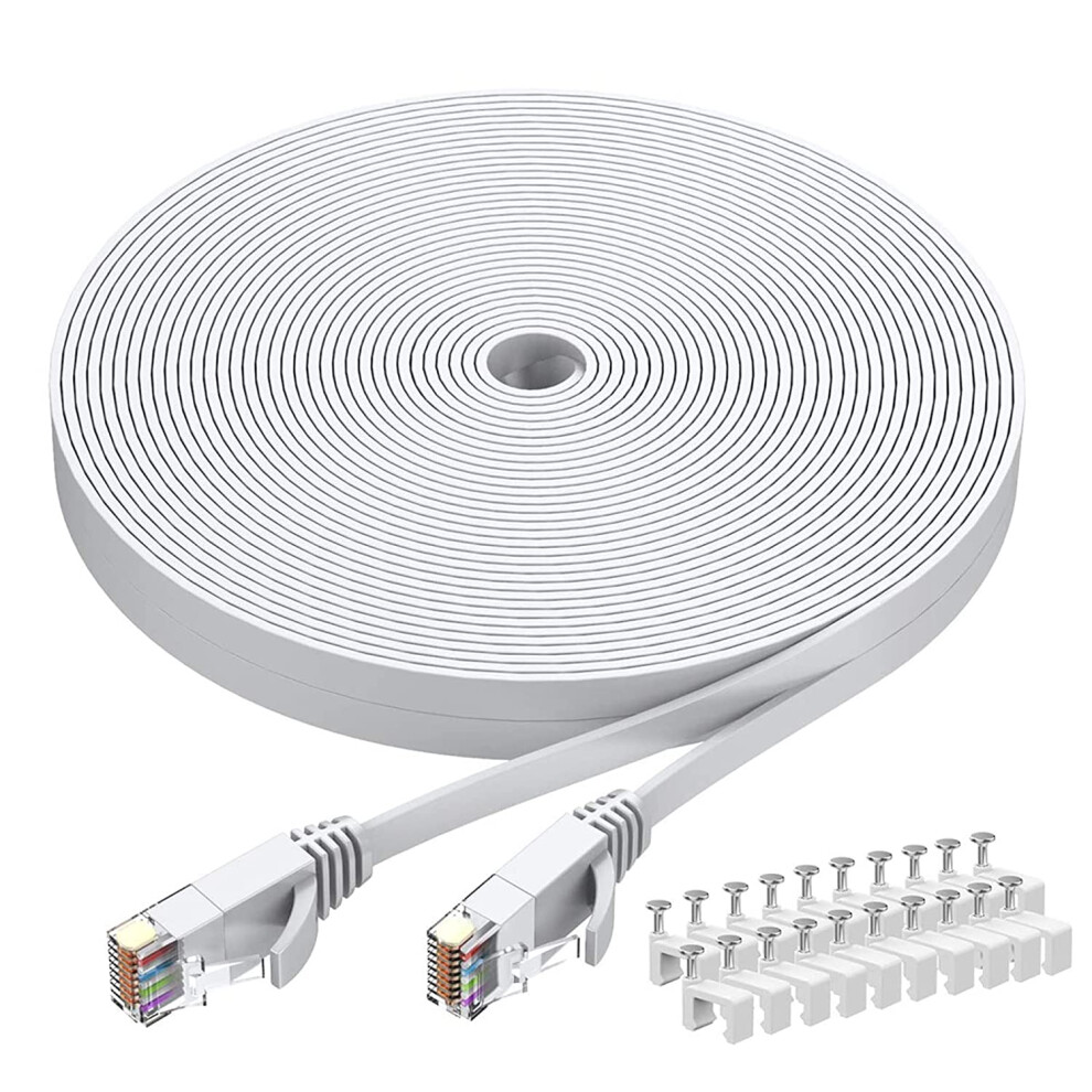 Cat6 Ethernet Cable 75 Ft Busohe Cat-6 Flat Rj45 Computer Internet Lan Network Ethernet Patch Cable Cord - 75 White 9464372846429