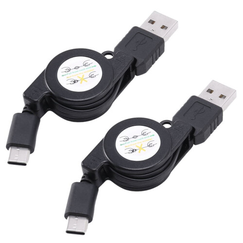 2 câbles de charge rétractables USB Type-C USB 3.1, noir
