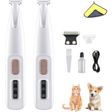 Zastrihávač Saffory Dog Trimmer, mikro presný zastrihávač chlpov pre psy a mačky, nabíjateľný s LED svetlom (2 ks: biely + náhradná