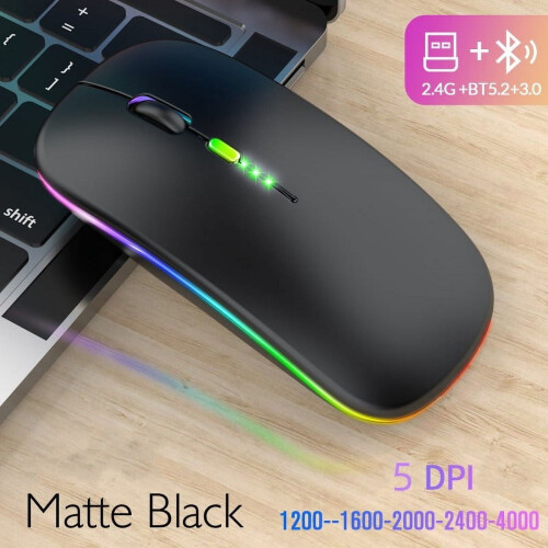 Ασύρματο ποντίκι Bluetooth με επαναφορτιζόμενο ποντίκι RGB USB για φορητό υπολογιστή, 1