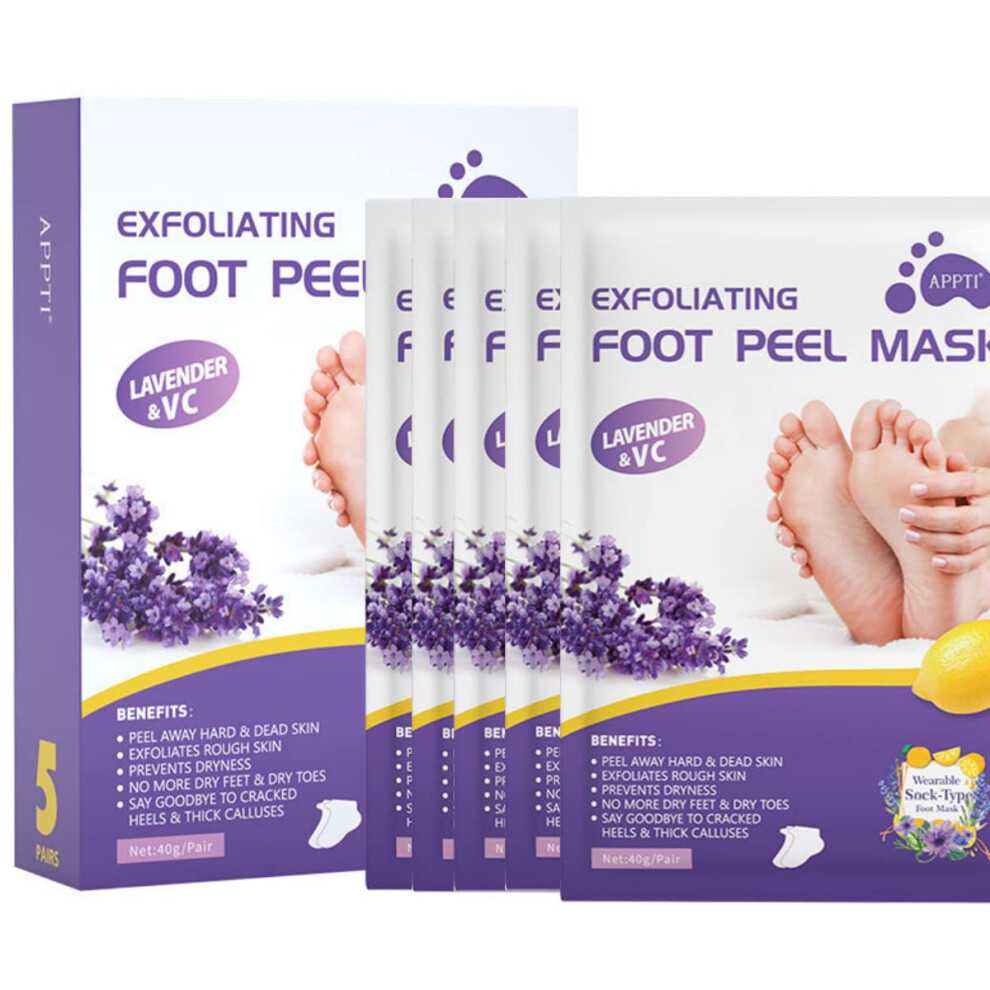 Foot Peel Mask for Dead Skin Removal, Avocado Niacinamide Moisturizing Exfoliating Foot Care 5 Pairs