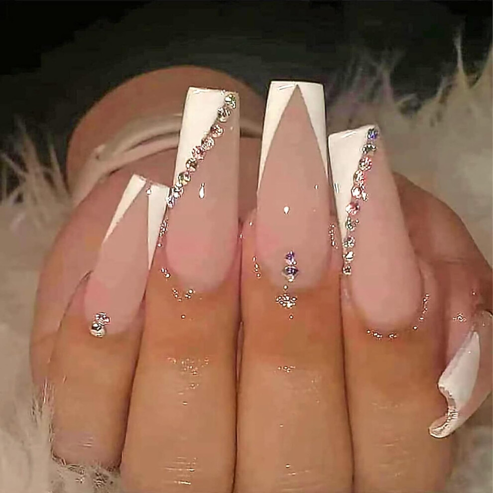 Gold Long Ballerina Press On Nails 24Pcs Foil Acrylic Fake Nails With Durable Glossy Finish
