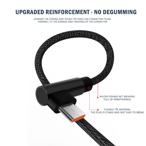 Καλώδιο USB C με ορθή γωνία 90, πλεγμένο από νάιλον, καλώδιο γρήγορης φόρτισης USB A σε 1