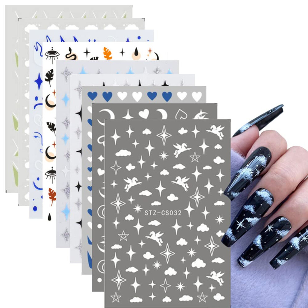 Green French Nail Stickers Self Adhesive Decals Fast Manicure Multi Pattern Long Lasting 9 Pieces