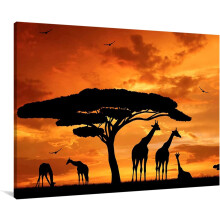 Cuadro de pared en lienzo: Jirafa al atardecer - Lámina de arte animal, lista para colgar, 76 x 114 cm, ideal para la decoración de la sala de