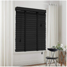 Solid Wood Venetian Blinds Light Filtering Window Shades 2in Slats Black for 60x90cm Windows
