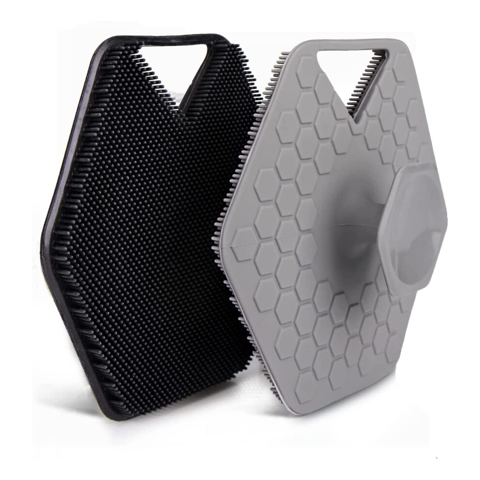 Black/Gray Silicone Body Scrubber Shower Exfoliating Brush With Soft Bristles And Hanging Hole