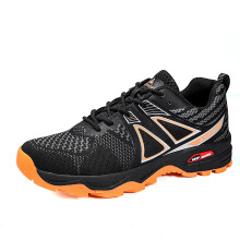Men's Trail Running Shoes with Breathable Mesh and Cushioned EVA Midsole for Hiking Walking – Non Slip Grip Outdoor Sneakers Black Orange UK 9.5