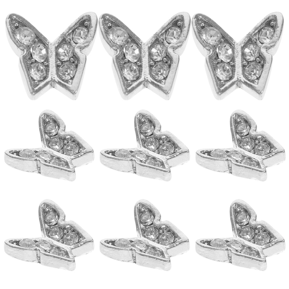 Silver 20Pcs Butterfly Nail Charms With Rhinestones, 3D Nail Art Decorations For Manicure And Crafts