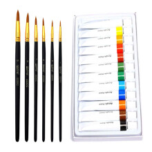 Acrylverf penseelset, schilderset voor kinderen en volwassenen met 12 flesjes acrylverf van 12 ml en 6 penselen. Ideaal cadeau om op stenen te