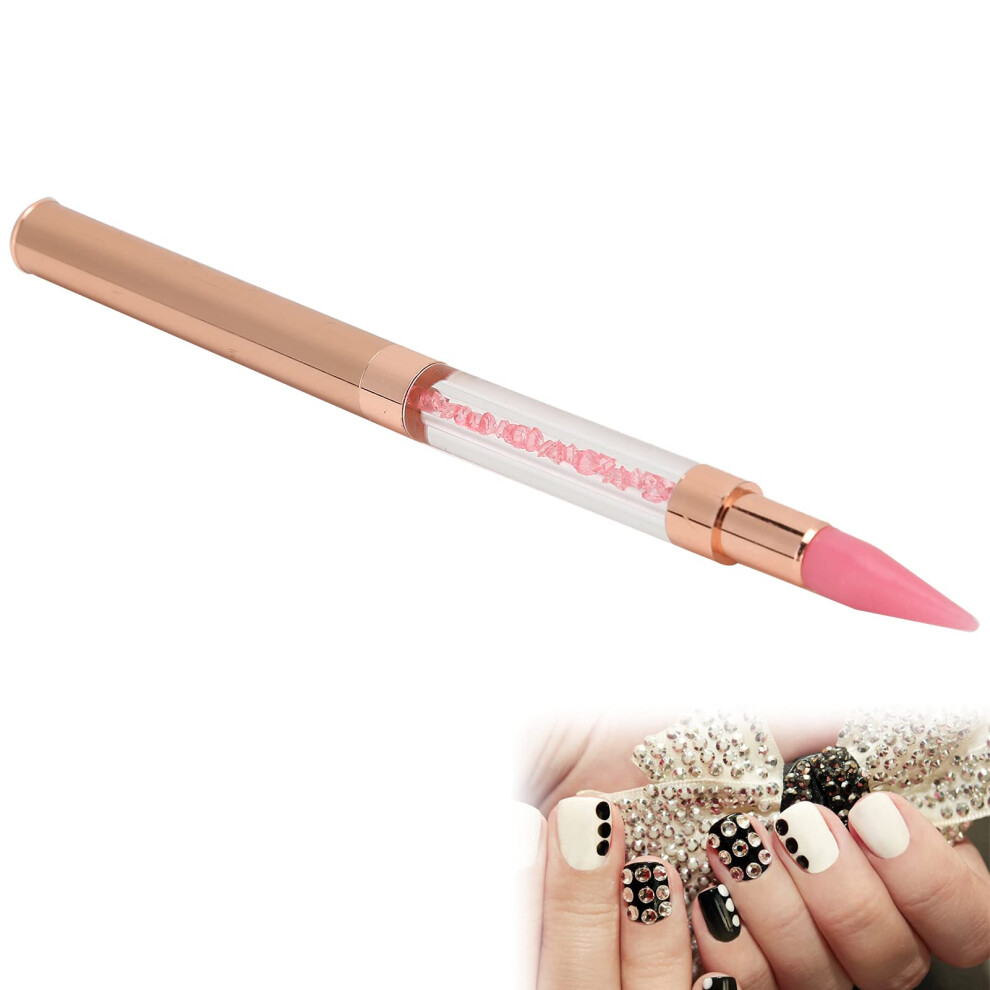 Pink Double Sided Nail Art Dotting Pen With Wax Tip Rhinestone Picker For Precise Placement