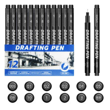 12 Waterproof Quick-Drying Liner Pens, Calligraphy Pens, Gel Pens for Writing, Sketching & Drawing, Ideal for Artists & Beginners