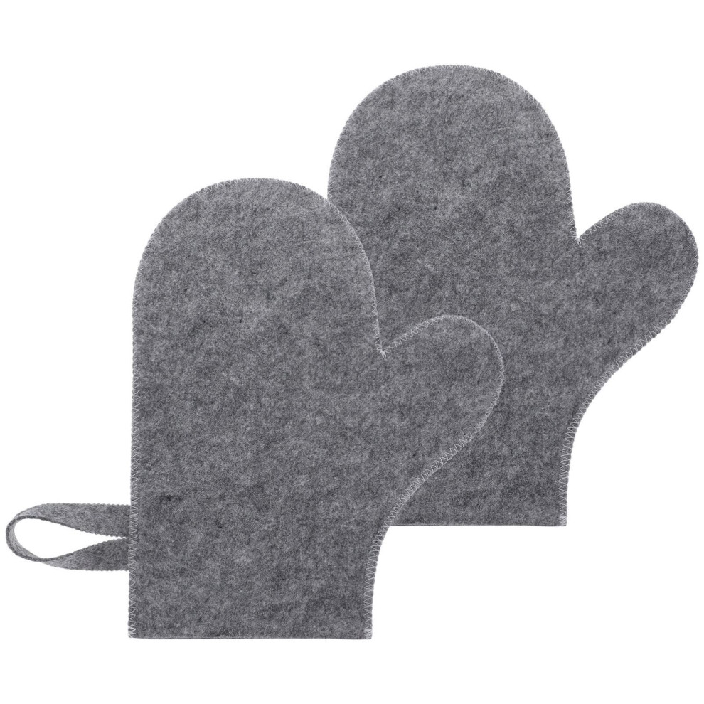 Grey 2Pcs Exfoliating Body Scrubber Sauna Gloves Felt Mittens For Dead Skin Removal And Smooth Skin
