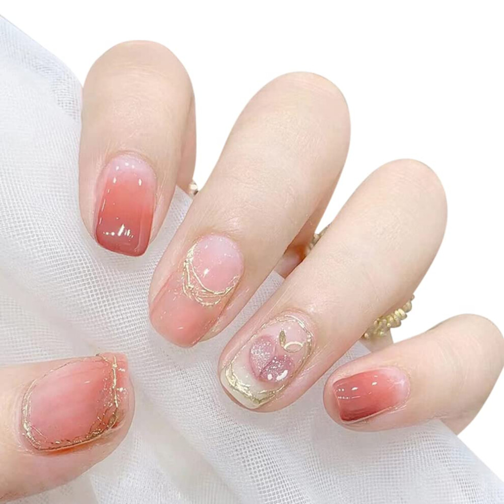 24pcs French Tip Press On Nails with Glue, Reusable Acrylic False Nails for Instant Salon Look