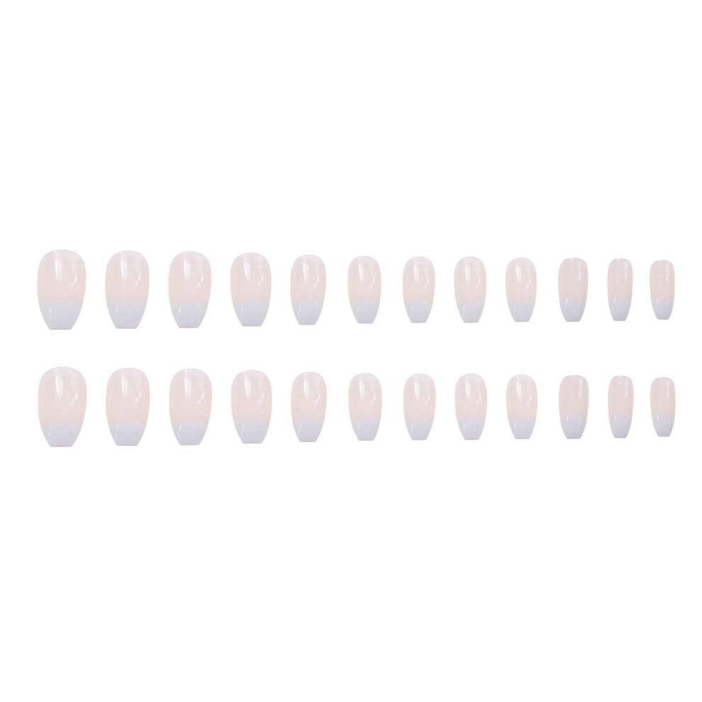 White Gradient Ballerina Press On Nails Set 24Pcs Medium Coffin False Nails Easy Wear Long Hold