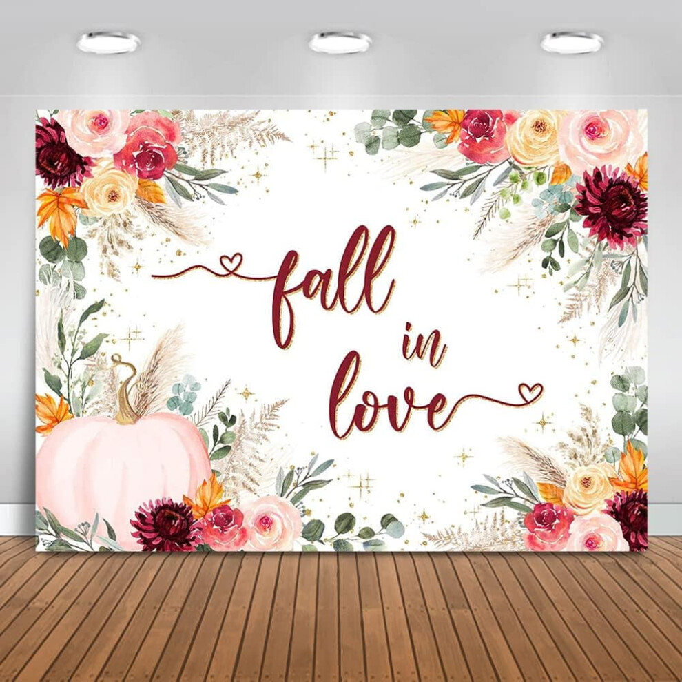 Fall In Love Bridal Shower Backdrop Pumpkin Bridal Shower Background Boho Autumn Bridal Shower Party Decorations Banner Photo Studio Props Pink 9499224745223