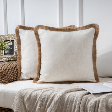 Fodere per cuscini decorativi natalizi Phantoscope in lino con nappe, serie Farmhouse, 45 x 45 cm, bianco sporco, confezione da 2