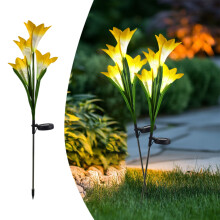 Djunllk2Pcs Luci solari da esterno, fiori di giglio realistici, accensione/spegnimento automatico, luce notturna impermeabile per giardino, regalo