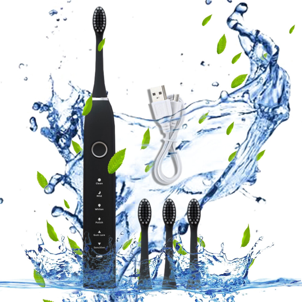 ZKCCNUK Electric Toothbrush with 4 Heads, 6 Modes, IPX7 Waterproof - Compatible with Standard Chargers