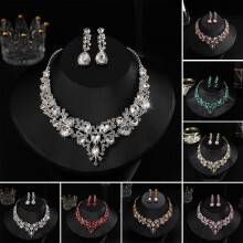 Xinyolin1Sæt Bryllupsøreringe Forlængerkæde Faux Krystal Rhinestone Indlagt Kjole Glitter Middag Kvinder Smykker Halskæde Kvindelig Tilbehør