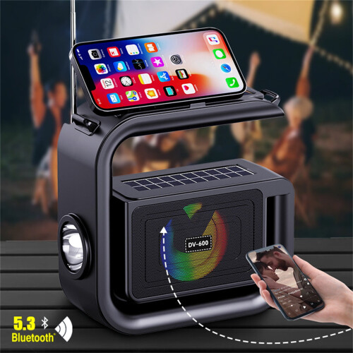 Solar Powered Bluetooth Speaker Rectangle Flashlight Solar Player Outdoor Convenient Wireless Card Insertion Sound System 2
