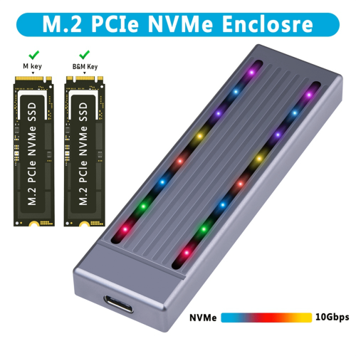 Θήκη σκληρού δίσκου M.2NVMe SSD Cool RGB Light, περίβλημα σκληρού δίσκου από αλουμίνιο με CNC, 2
