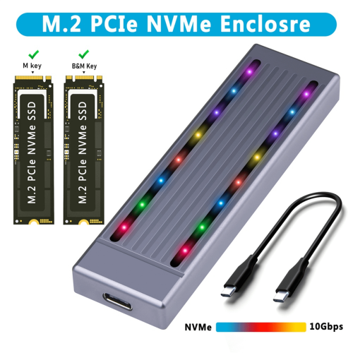Θήκη σκληρού δίσκου M.2NVMe SSD Cool RGB Light, περίβλημα σκληρού δίσκου από αλουμίνιο με CNC, 1