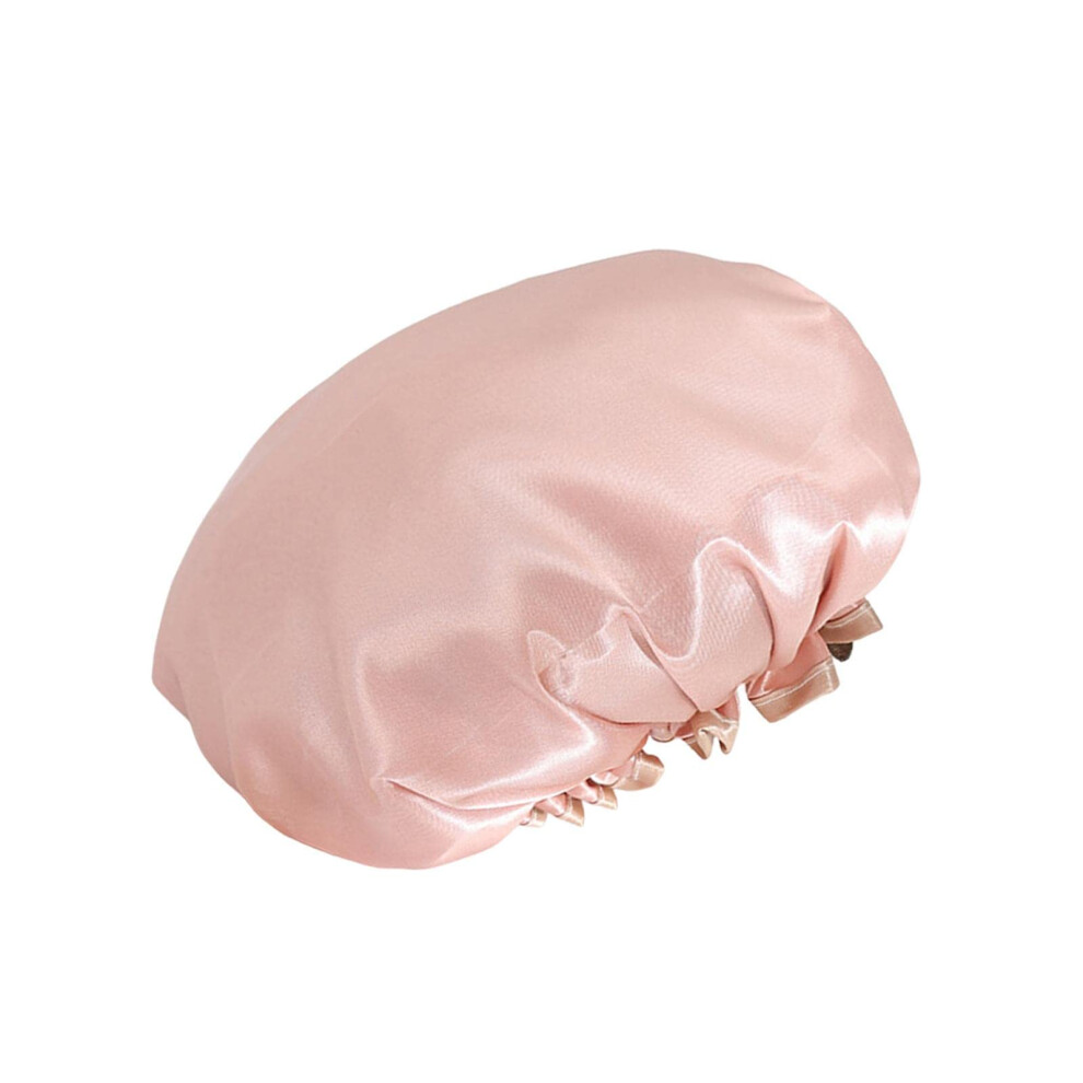 Champagne Satin Waterproof Shower Cap for Women with Elastic Fit and Breathable Double Layer