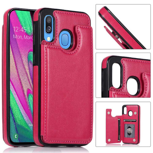 Capa prática NKOBEE rosa vermelha, compatível com Samsung Galaxy A20E - Com compartimento para cartão