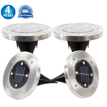 Solarbetriebene Scheiben-Wegeleuchten – 4 helle LEDs, flache, wasserdichte Erdspieße für den Außen- und Innenbereich, 4er-Pack, Gelb