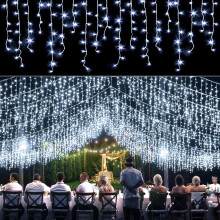4 meter lange uitschuifbare ijspegelverlichting met 96 LED's en knipperende stroboscopen, koel wit licht, geschikt voor binnen- en buitenverlichting,