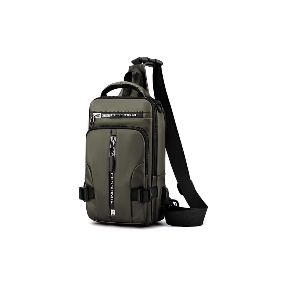 Nylon Sling Bag Backpack For Men, Army - Casual Crossbody Chest Pack With Usb, Compatible With Outdoor Travel & Sports Green 9164030597235