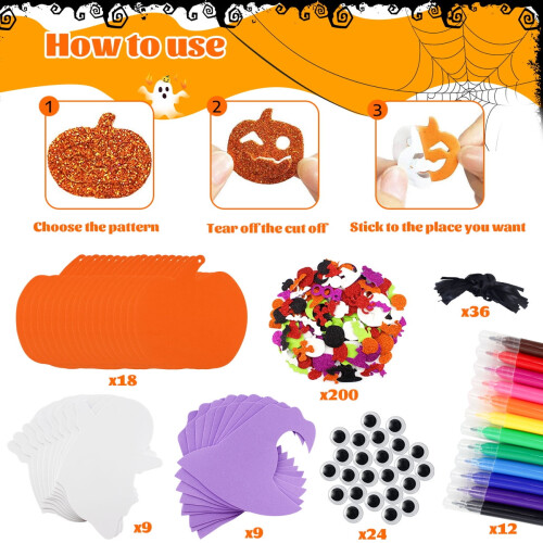 Αυτοκόλλητα από αφρώδες υλικό για το Halloween, 302 τεμάχια, σετ χειροτεχνίας με καπέλο 2