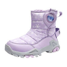 Kids Winter Boots Waterproof Non Slip Warm Padded Mid Calf Shoes for Boys Girls Outdoor Purple 1 UK