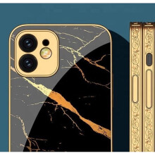 Yhteensopiva iPhone 12Pro Maxin kanssa: ylellinen lasikuori, kultainen marmorikuvio, musta valkoinen, musta, yksi koko