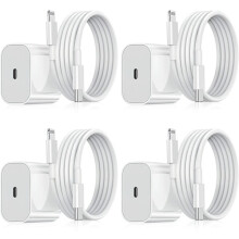 Yhteensopiva iPhone-laturin kanssa - 20 W:n pikalataussovitin + USB-C-kaapeli, valkoinen, 4 kpl
