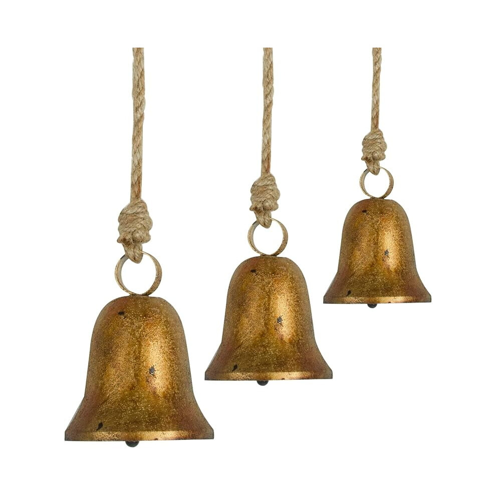 Huangma Hanging Rope Metal Decorative Bull Bells, 4-Piece Set, Vintage Rustic Lucky Christmas Cow Bells, Compatible With Christmas Decor 9164030599482