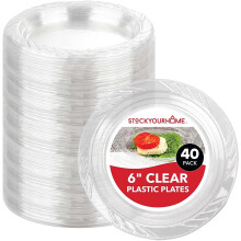 6-Inch Clear Plastic Dessert Plates (40 Pack) - Flexible Disposable Small Plates for Dessert & Appetizers, Compatible with Party & Catering